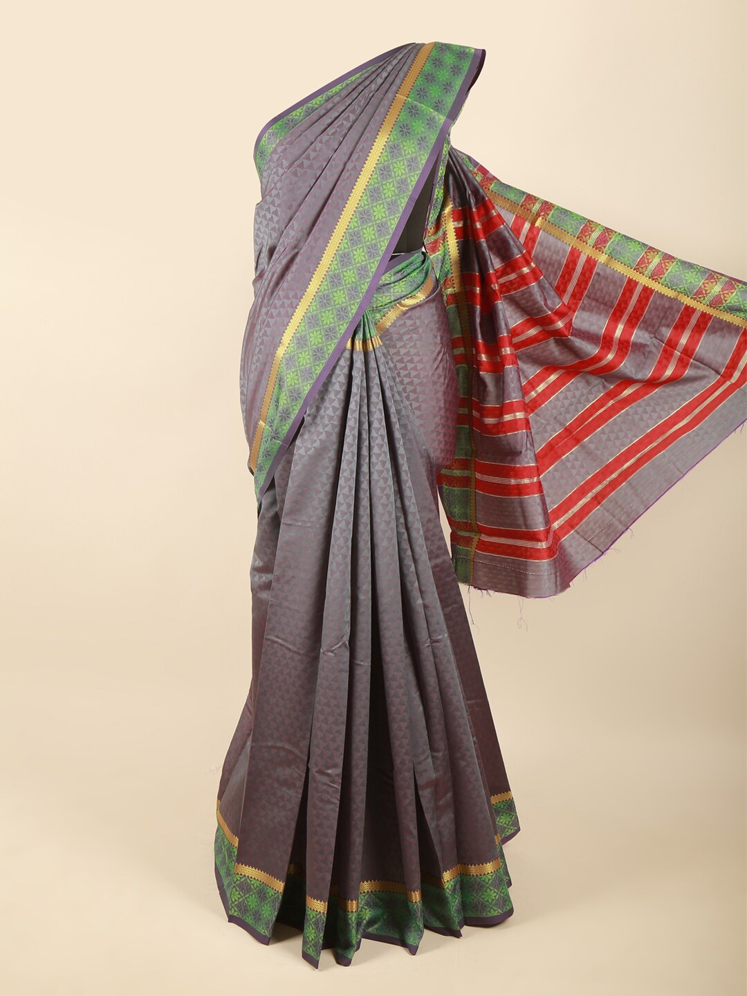 

Pothys Women Grey & Red Woven Design Zari Art Silk Saree