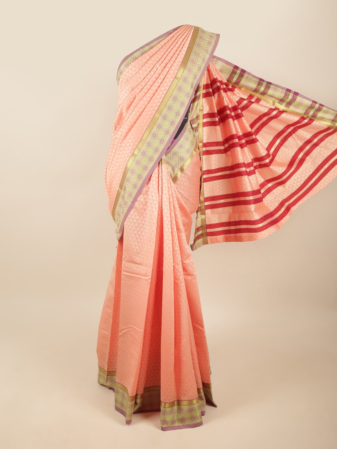 

Pothys Women Peach & Red Woven Design Zari Art Silk Saree