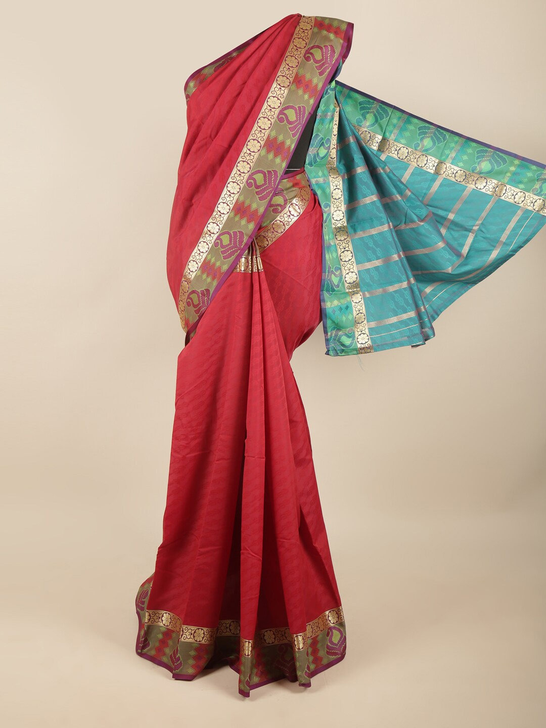 

Pothys Women Maroon & Blue Woven Design Zari Art Silk Saree