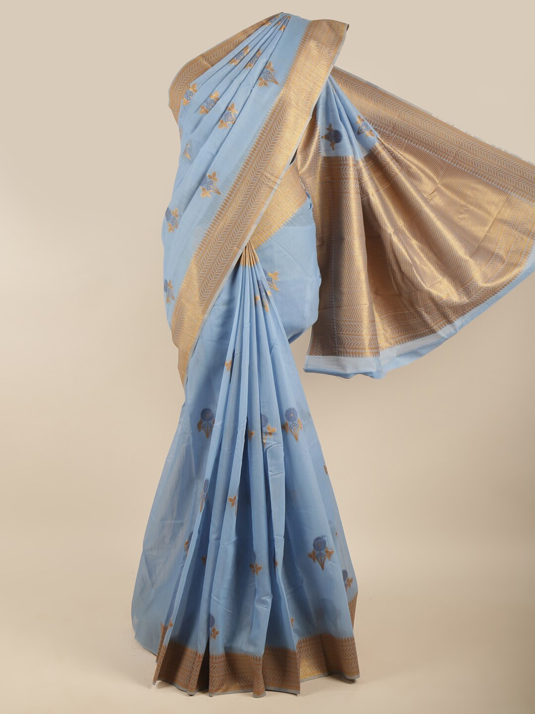 

Pothys Women Blue & Gold-Toned Woven Design Zari Art Silk Saree