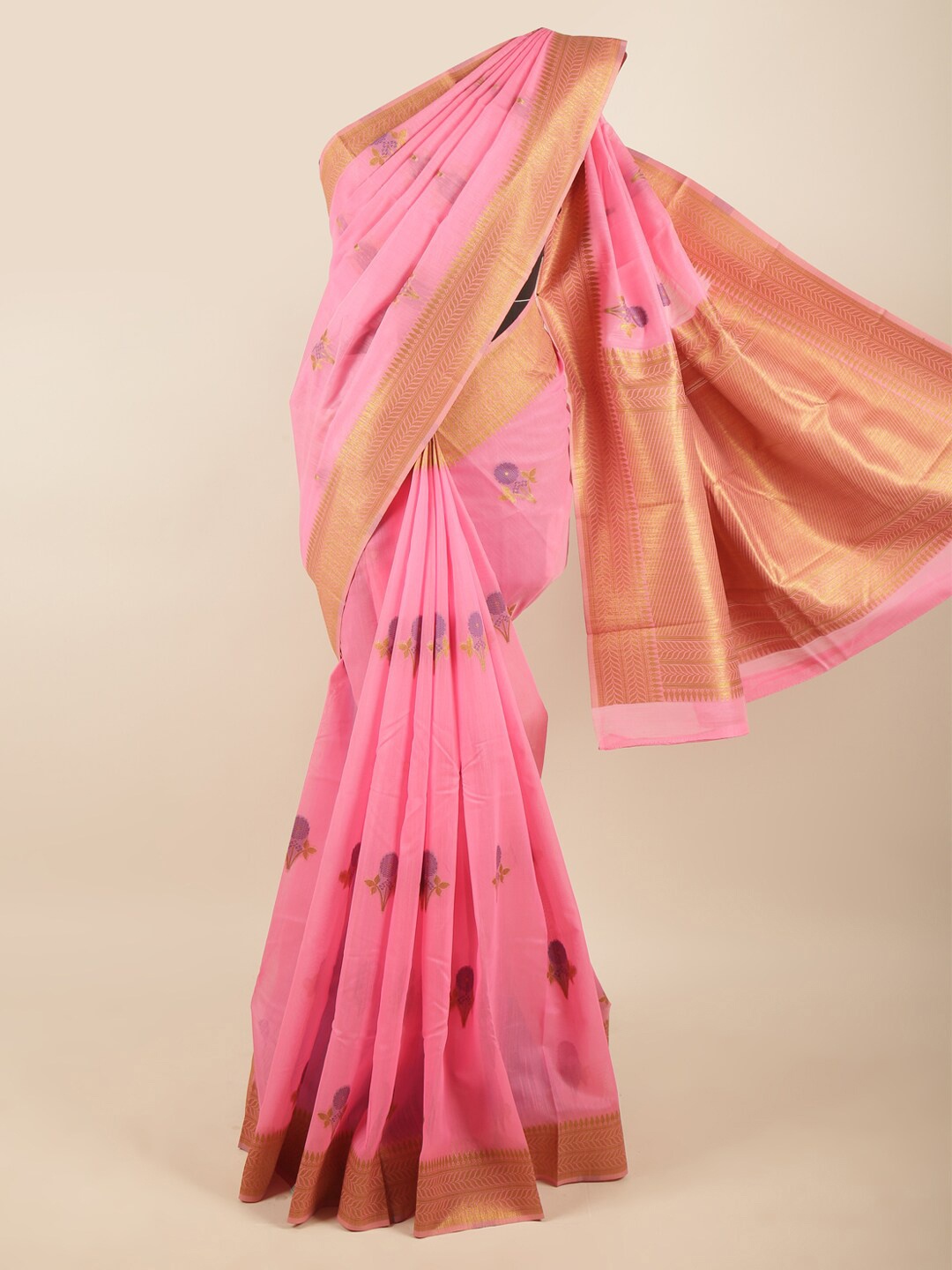 

Pothys Women Pink & Gold-Toned Woven Design Zari Art Silk Saree
