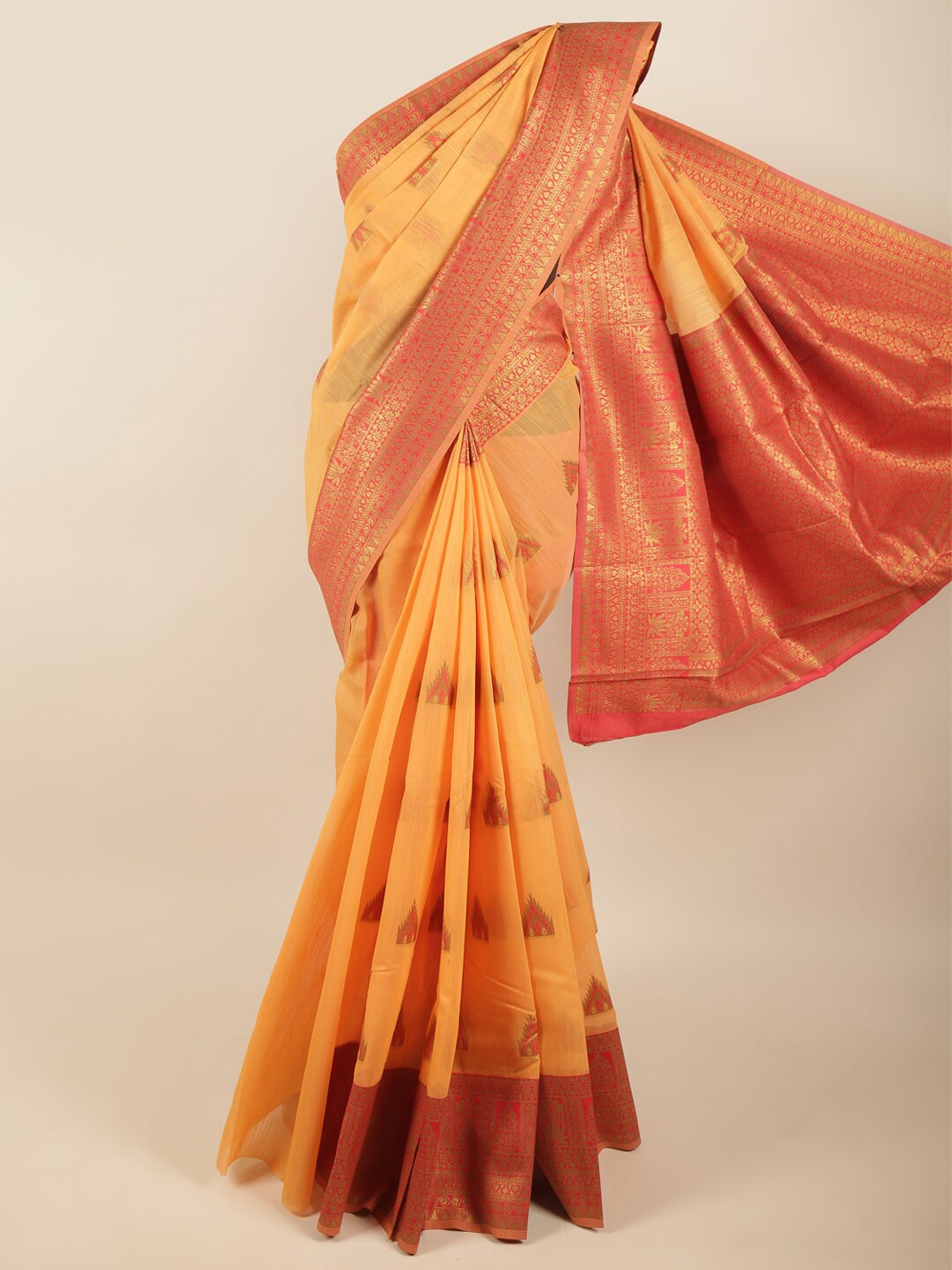 

Pothys Peach & Red Coloured Woven Design Art Silk Saree