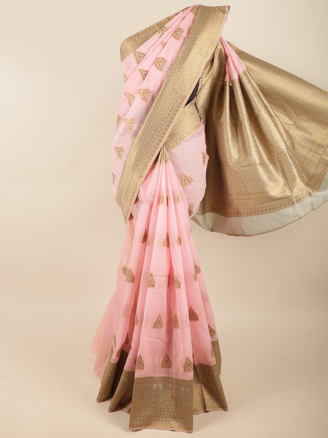 

Pothys Pink & Gold-Toned Woven Design Zari Art Silk Saree