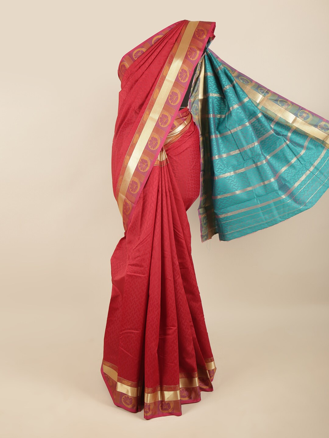 

Pothys Maroon & Blue Floral Art Silk Saree
