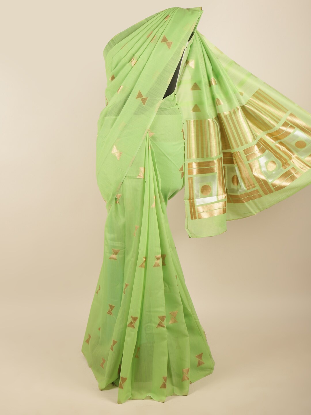

Pothys Green & Gold Woven Design Art Silk Zari Saree