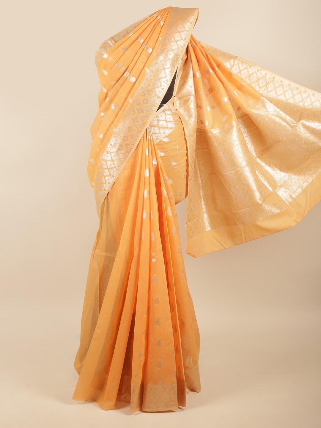 

Pothys Orange & Gold-Toned Woven Design Art Silk Saree