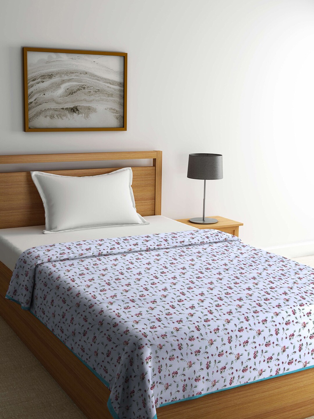 

Arrabi White & Pink Floral Printed Cotton Mild Winter 300 GSM Single Bed Dohar