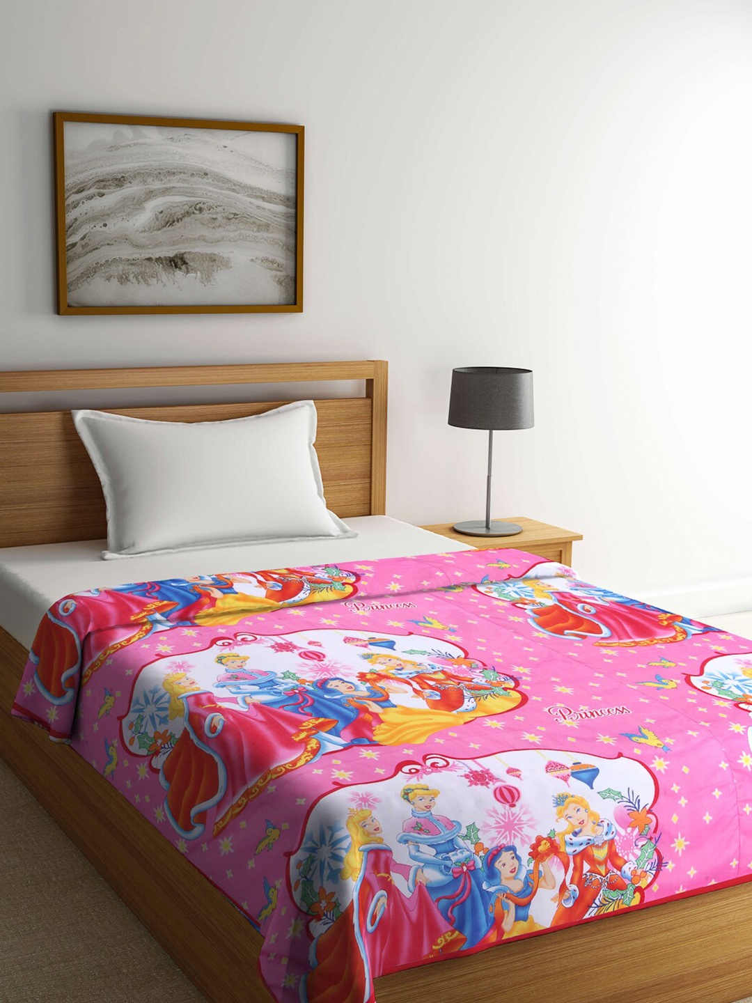 

Arrabi Pink & White Cartoon Characters Mild Winter 300 GSM Single Bed Dohar