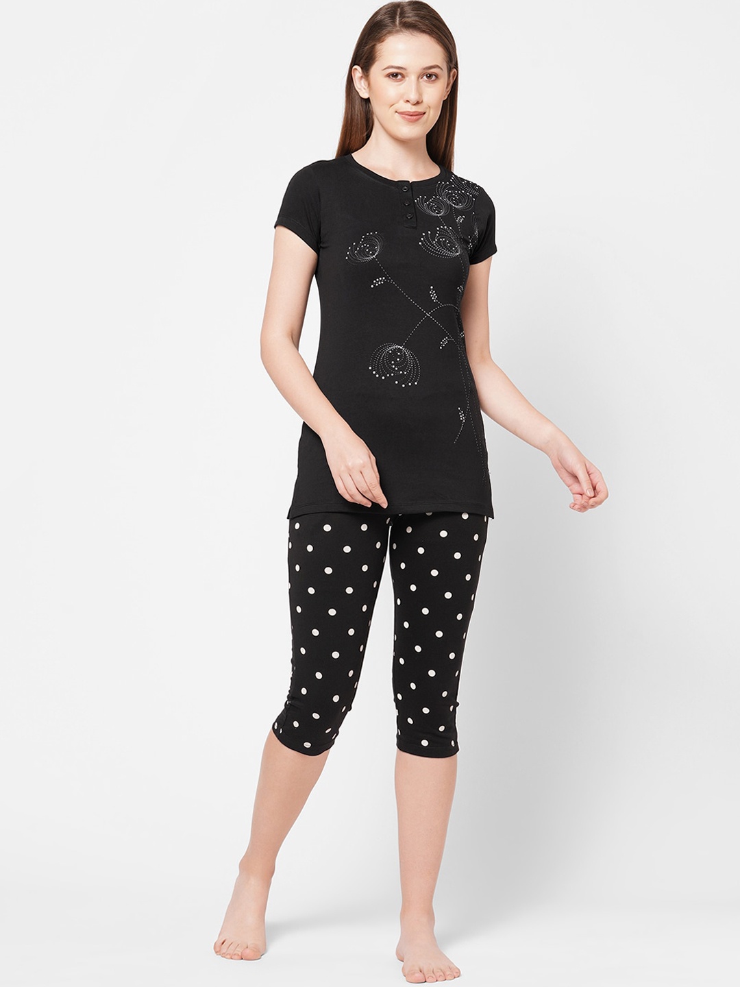

Sweet Dreams Women Black & White Printed Night suit