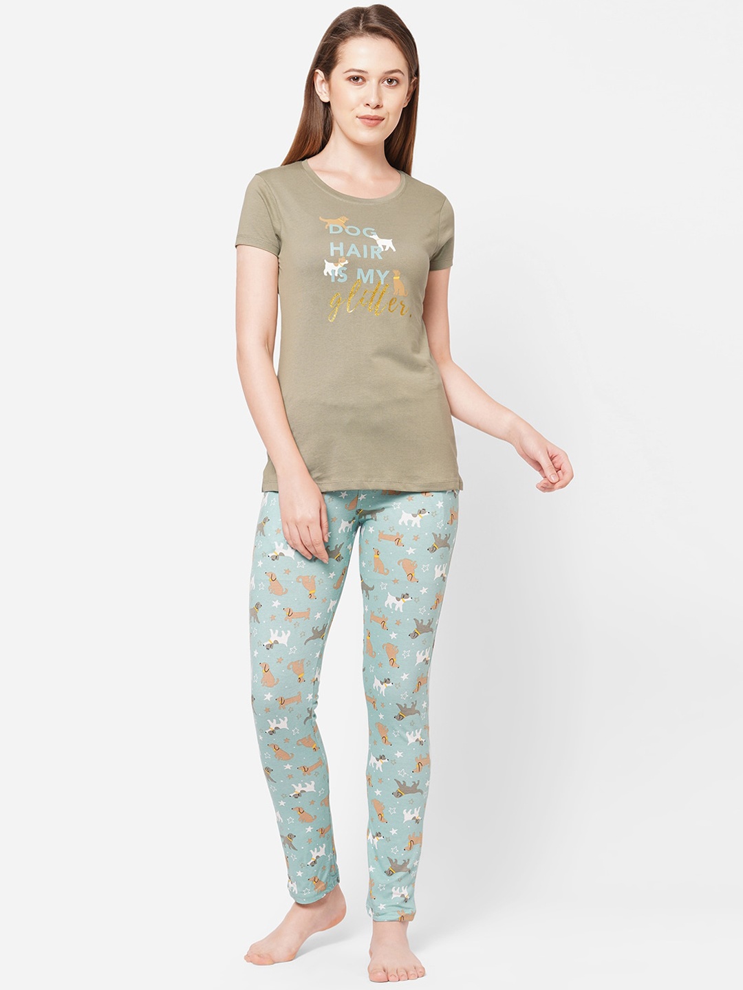 

Sweet Dreams Women Green & Blue Printed Night suit