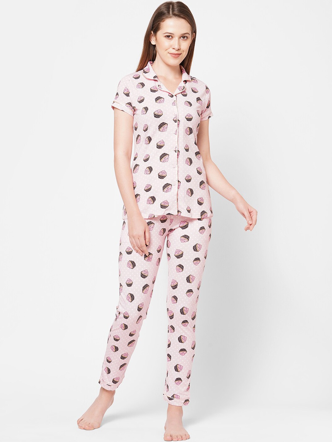 

Sweet Dreams Women Pink & Brown Printed Night suit