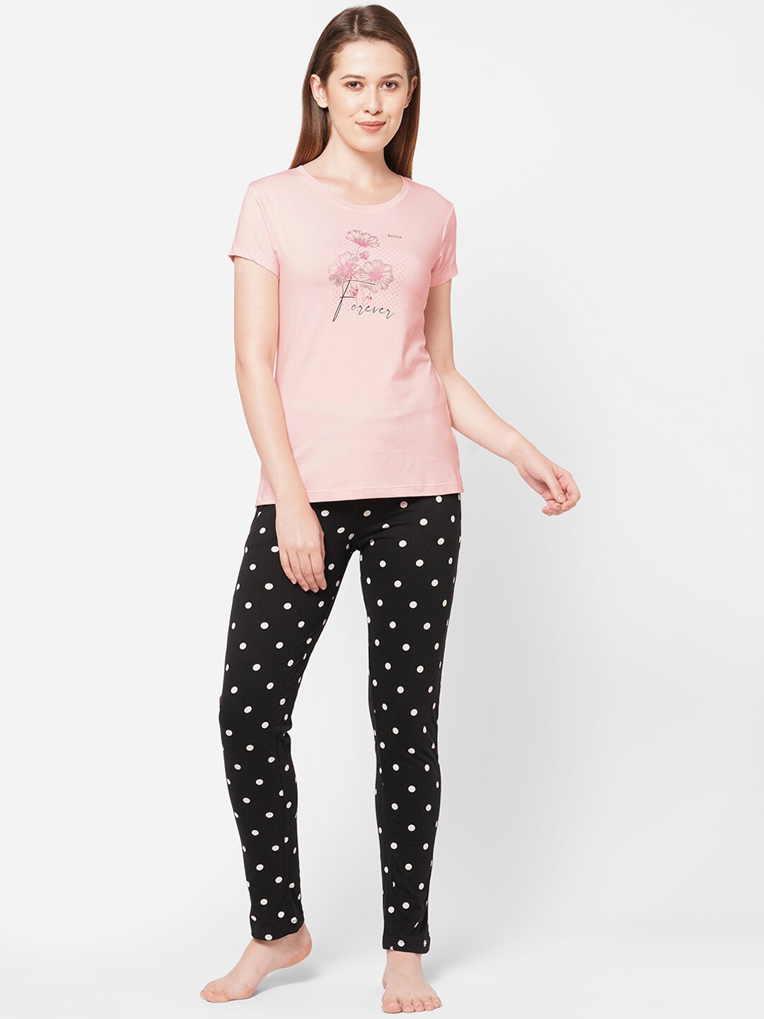 

Sweet Dreams Women Pink & Black Printed Night suit