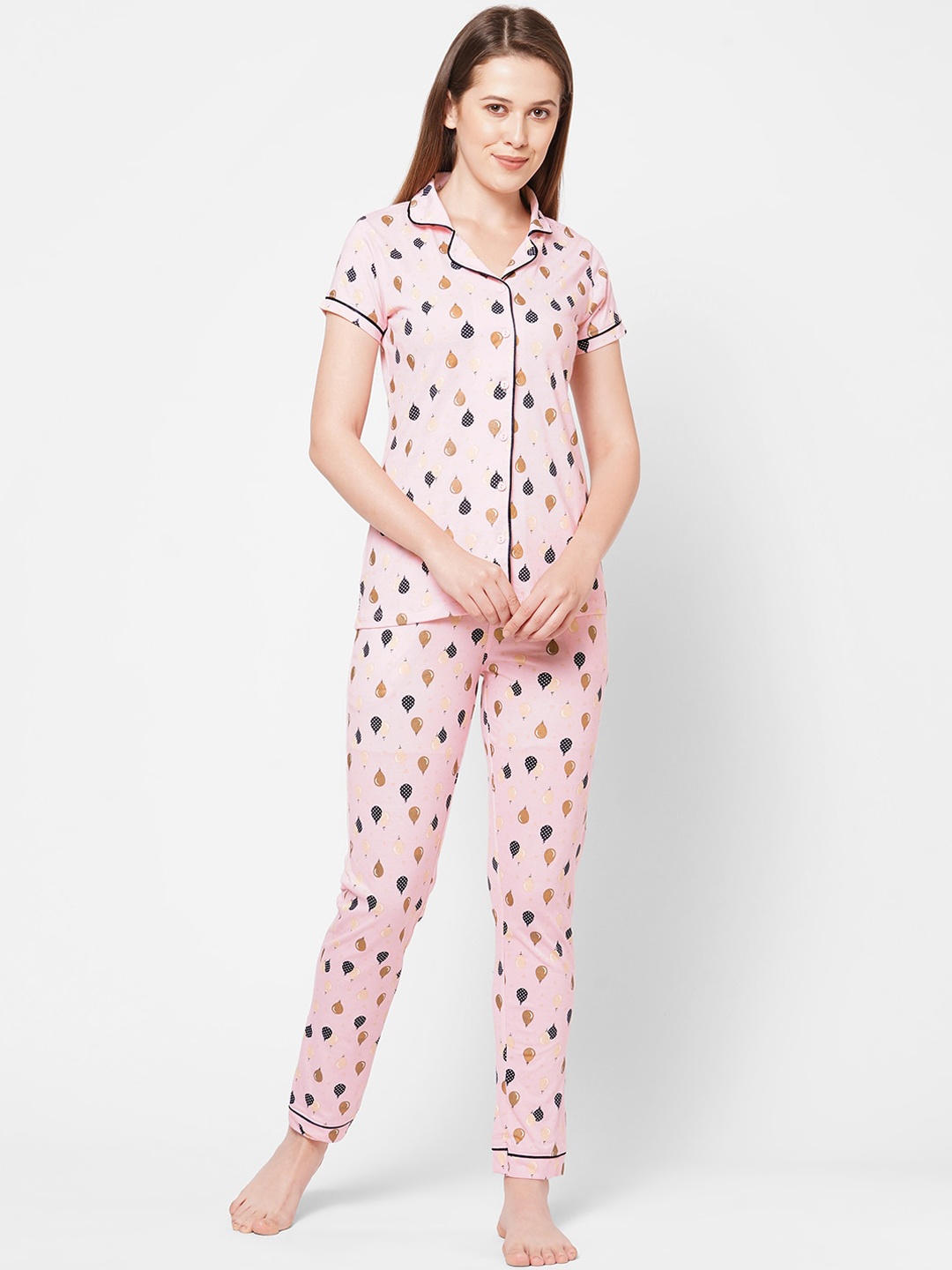 

Sweet Dreams Women Pink & Black Printed Night suit