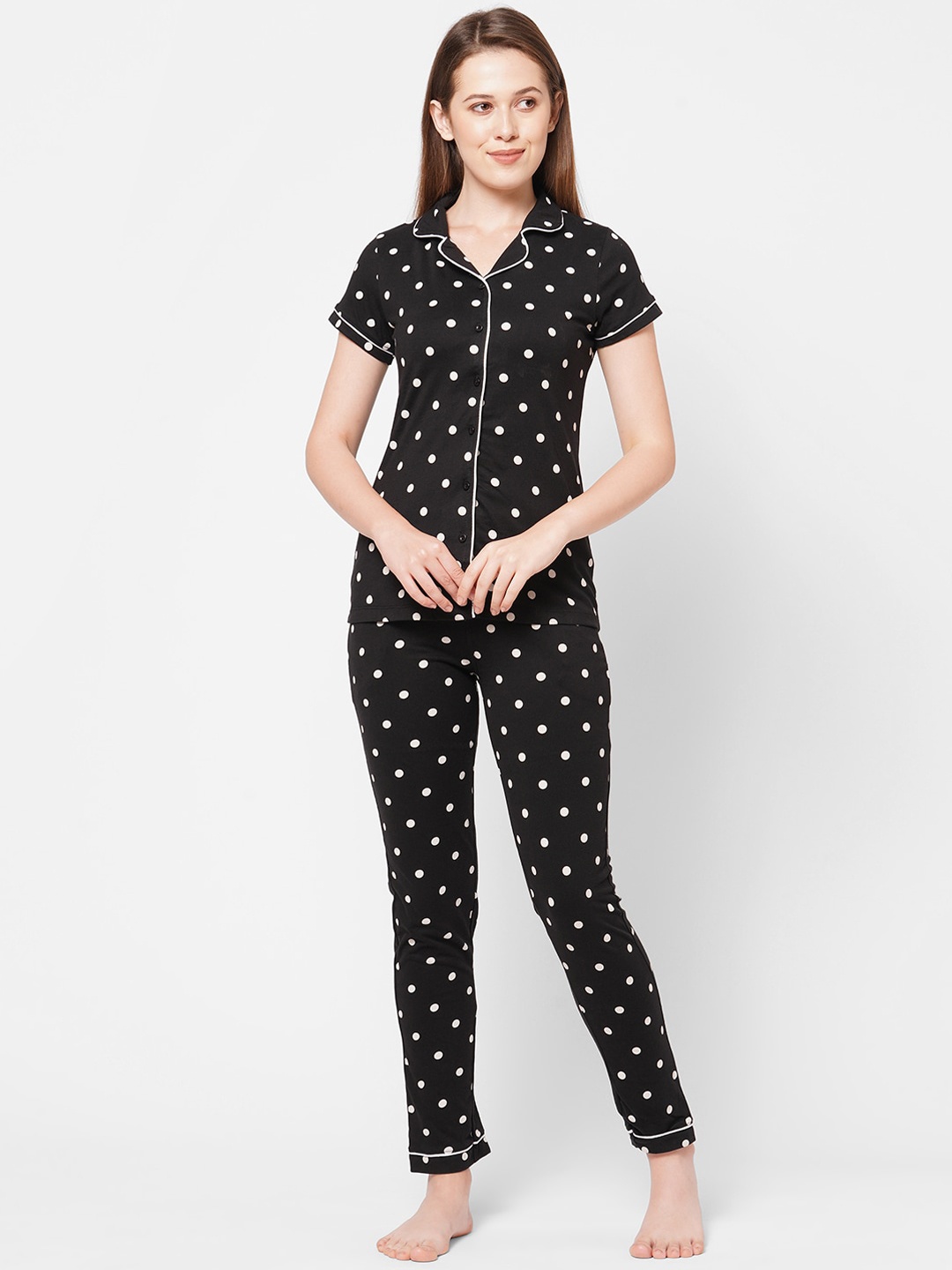 

Sweet Dreams Women Black & White Printed Night suit