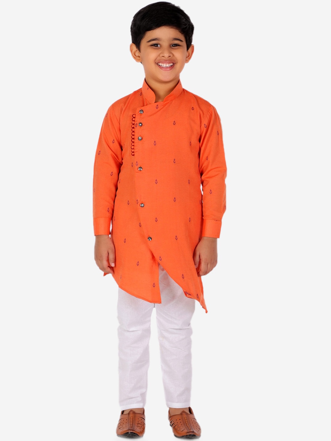 

Pro-Ethic STYLE DEVELOPER Boys Orange Angrakha Kurta with Trousers