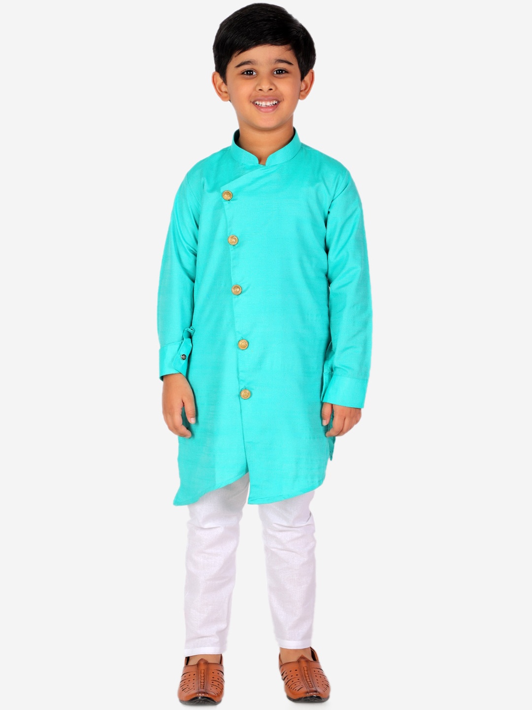 

Pro-Ethic STYLE DEVELOPER Boys Turquoise Blue Angrakha Kurta with Pyjamas
