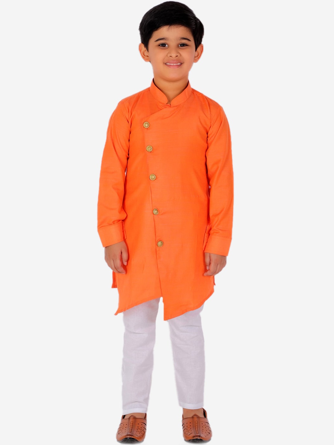 

Pro-Ethic STYLE DEVELOPER Boys Orange Angrakha Kurta with Trousers