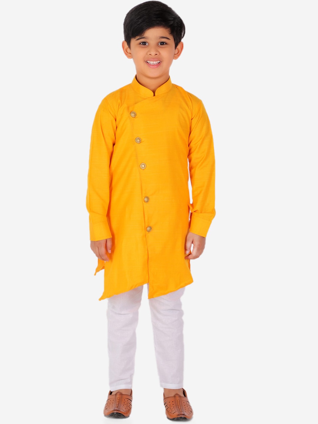 

Pro-Ethic STYLE DEVELOPER Boys Yellow Angrakha Kurta with Pyjamas
