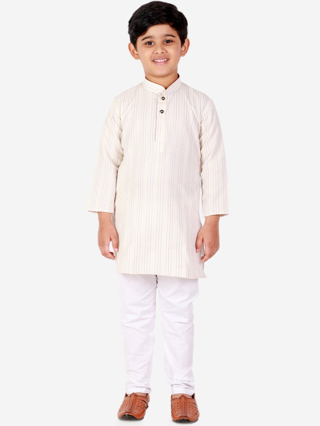 

Pro-Ethic STYLE DEVELOPER Boys Cream-Coloured Striped Kurta with Pyjamas