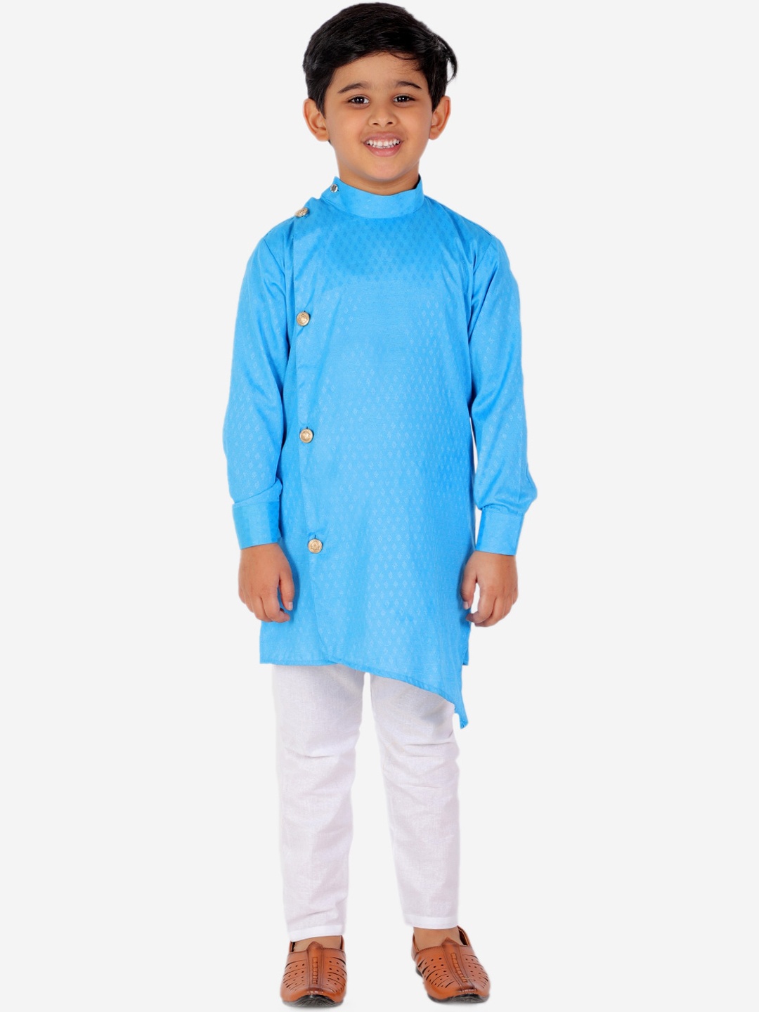 

Pro-Ethic STYLE DEVELOPER Boys Turquoise Blue Angrakha Kurta with Pyjamas