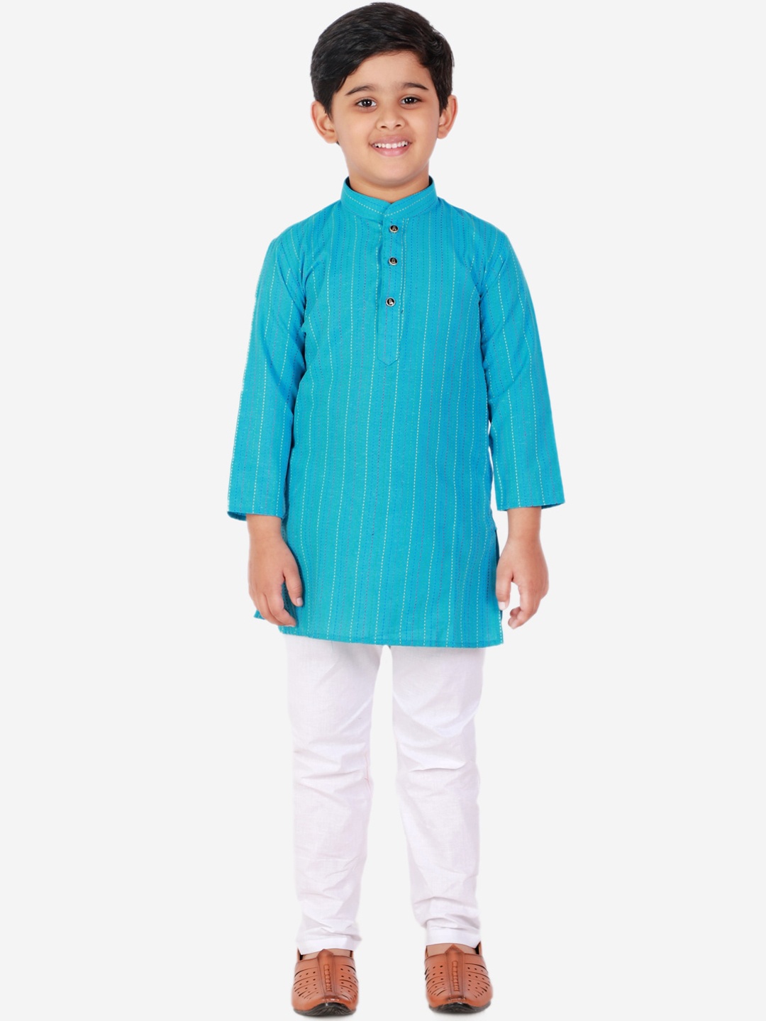 

Pro-Ethic STYLE DEVELOPER Boys Turquoise Blue Striped Kurta with Pyjamas