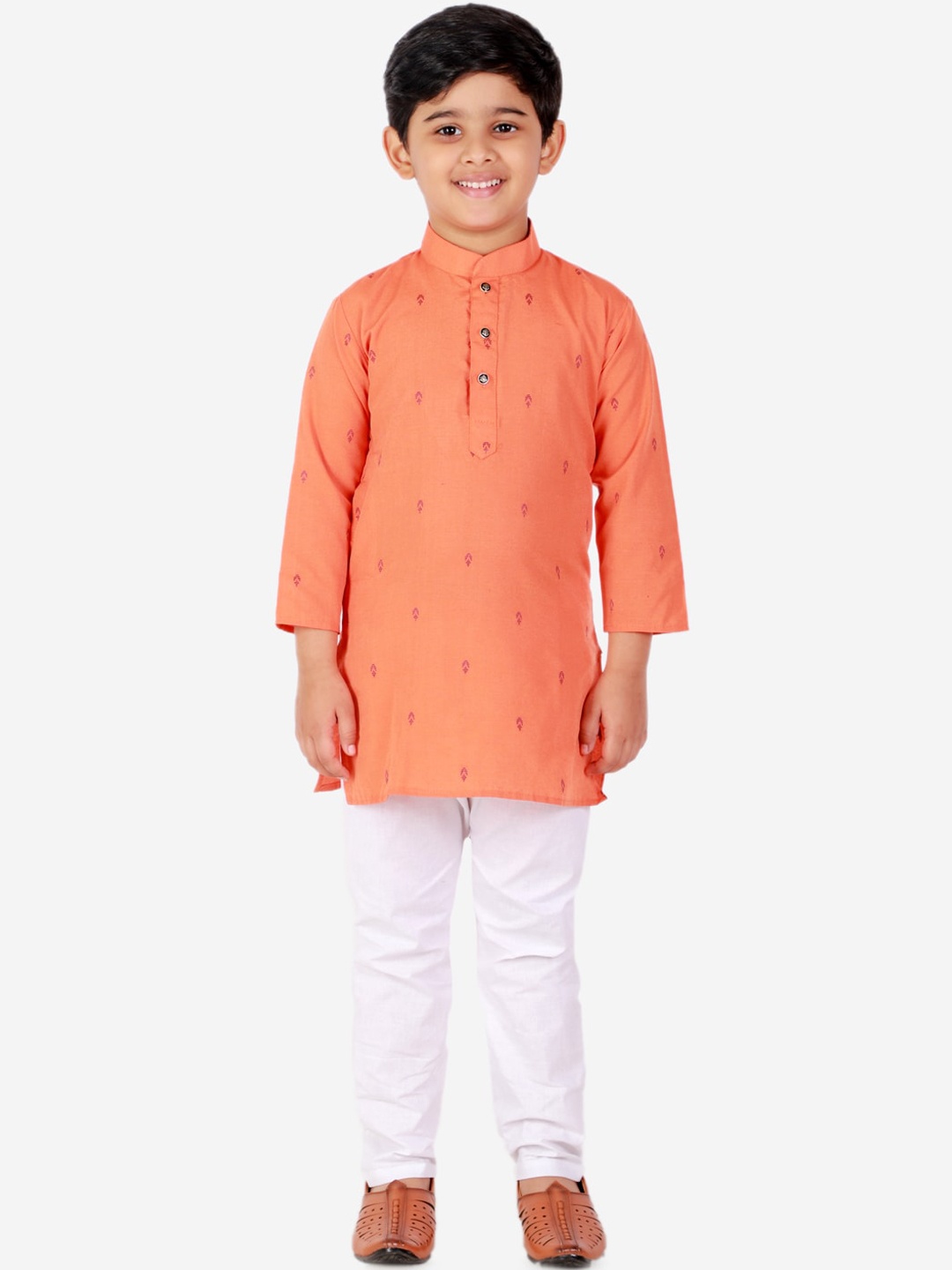 

Pro-Ethic STYLE DEVELOPER Boys Orange & White Pure Cotton Kurta with Pyjamas