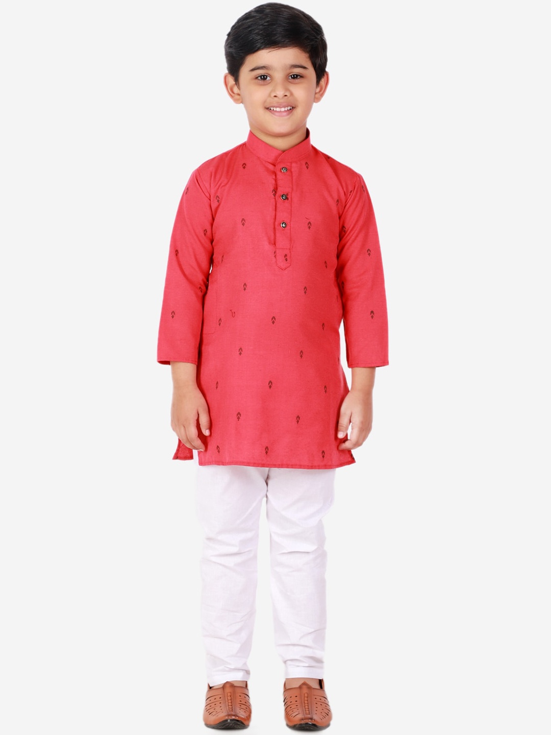 

Pro-Ethic STYLE DEVELOPER Boys Pink & White Printed Pure Cotton Kurta With Pyjamas