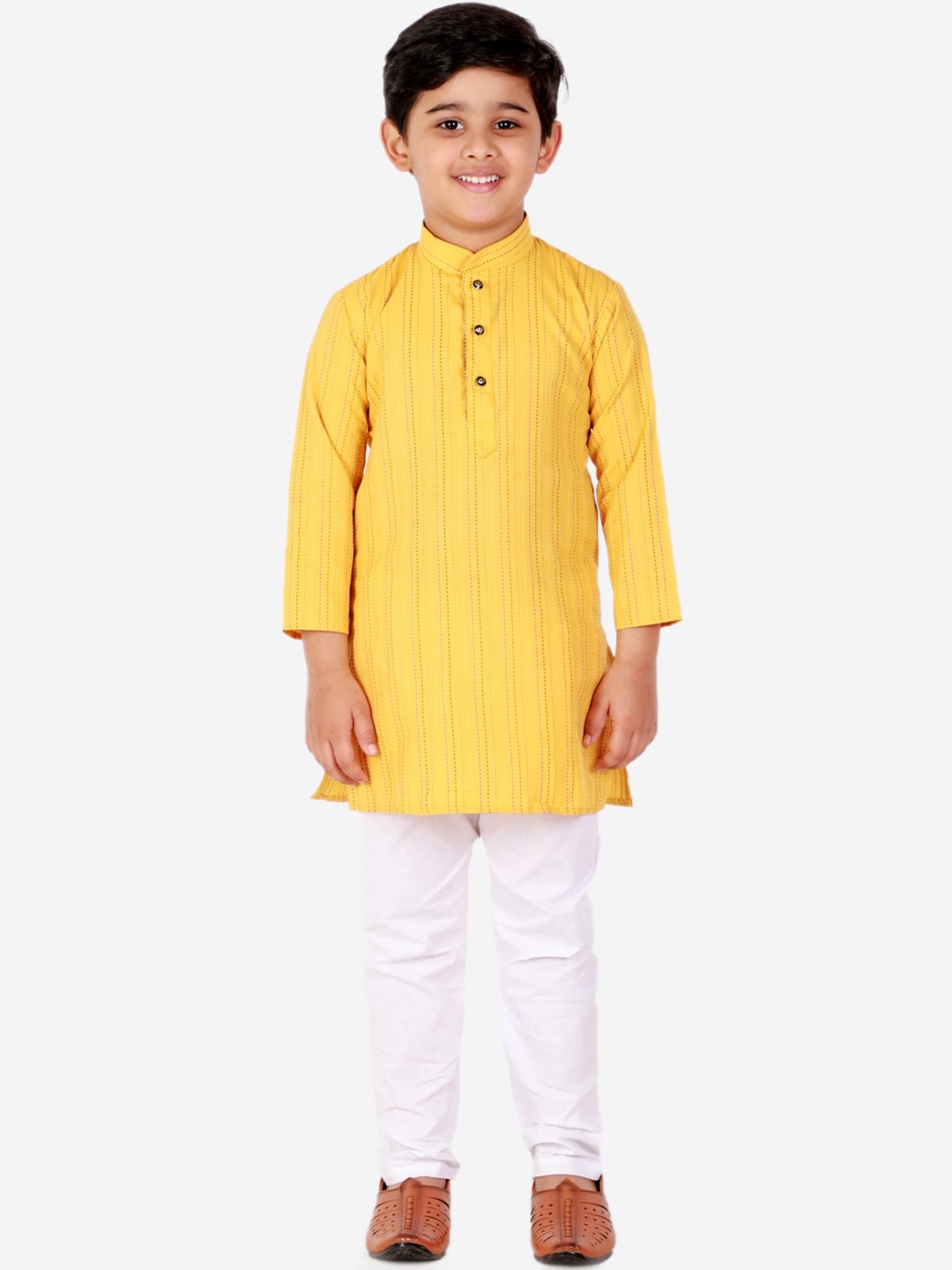 

Pro-Ethic STYLE DEVELOPER Boys Yellow & White Striped Kurta with Pyjamas