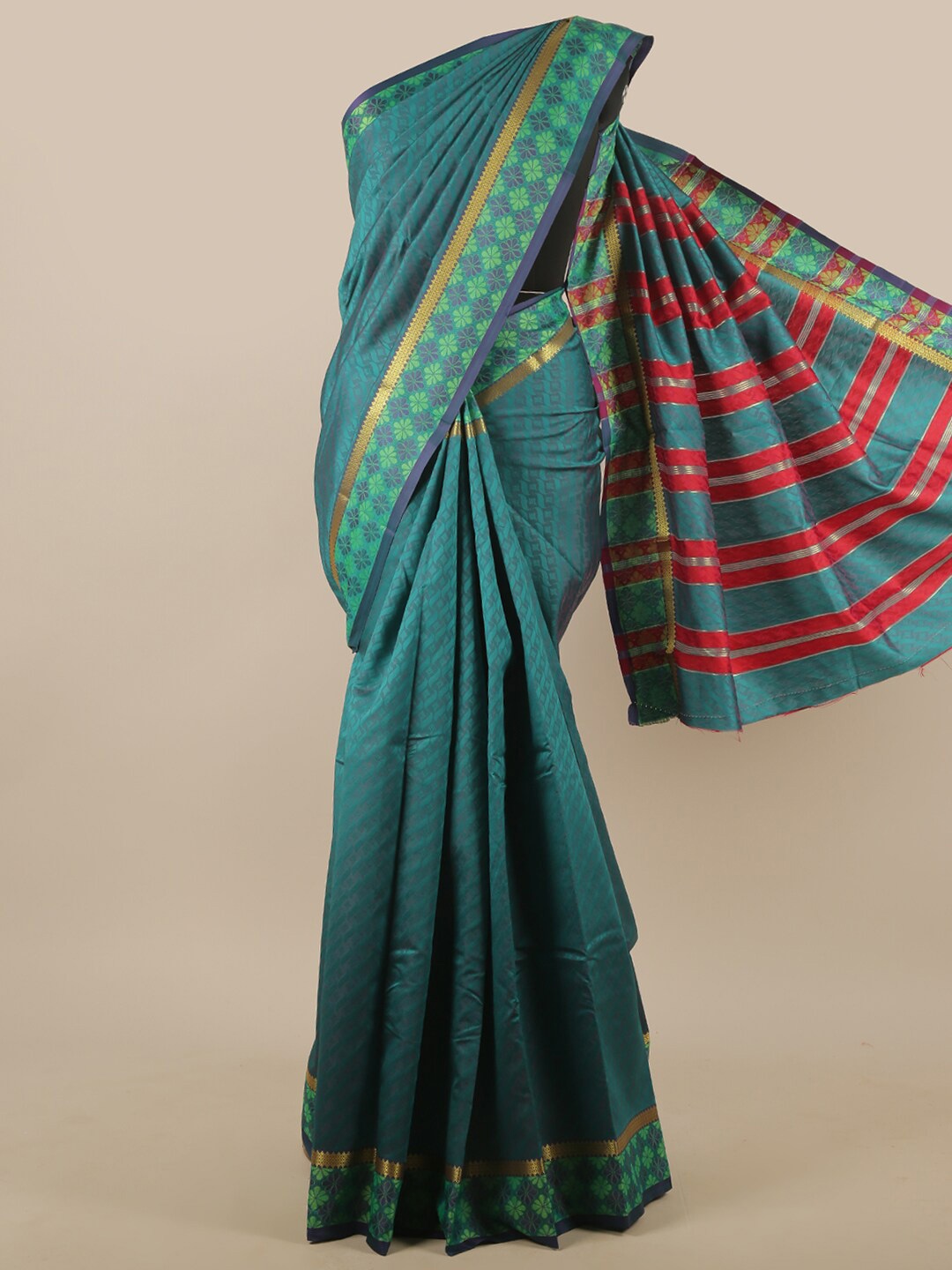 

Pothys Green & Red Floral Zari Art Silk Saree