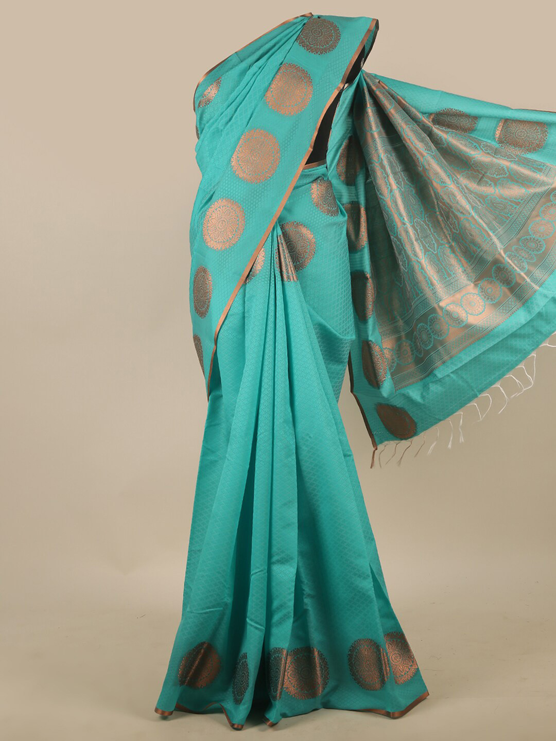 

Pothys Teal Blue & Copper-Toned Floral Art Silk Saree