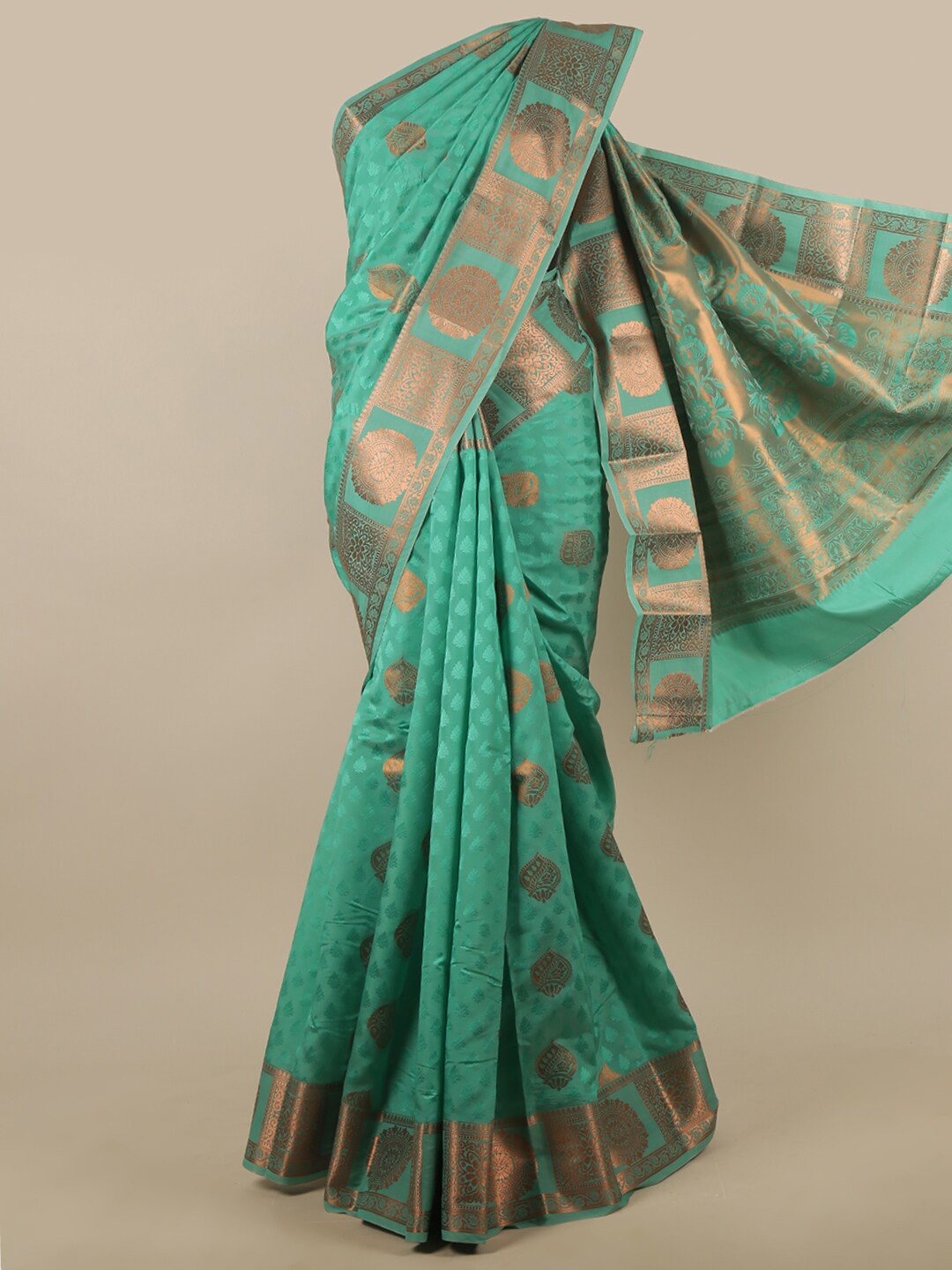 

Pothys Green & Copper-Toned Woven Design Art Silk Saree