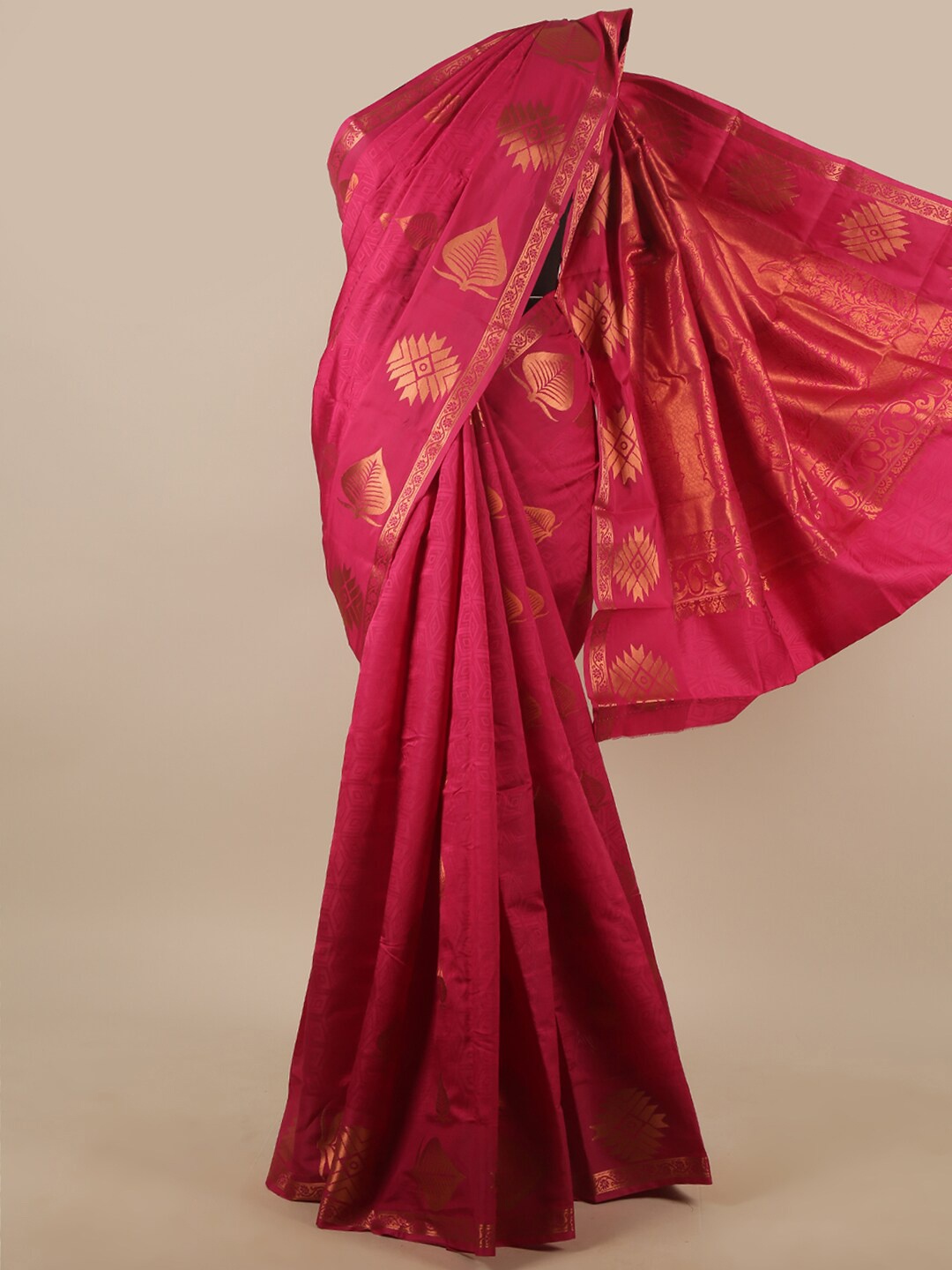 

Pothys Pink Ethnic Motifs Woven Design Butter Silk Saree