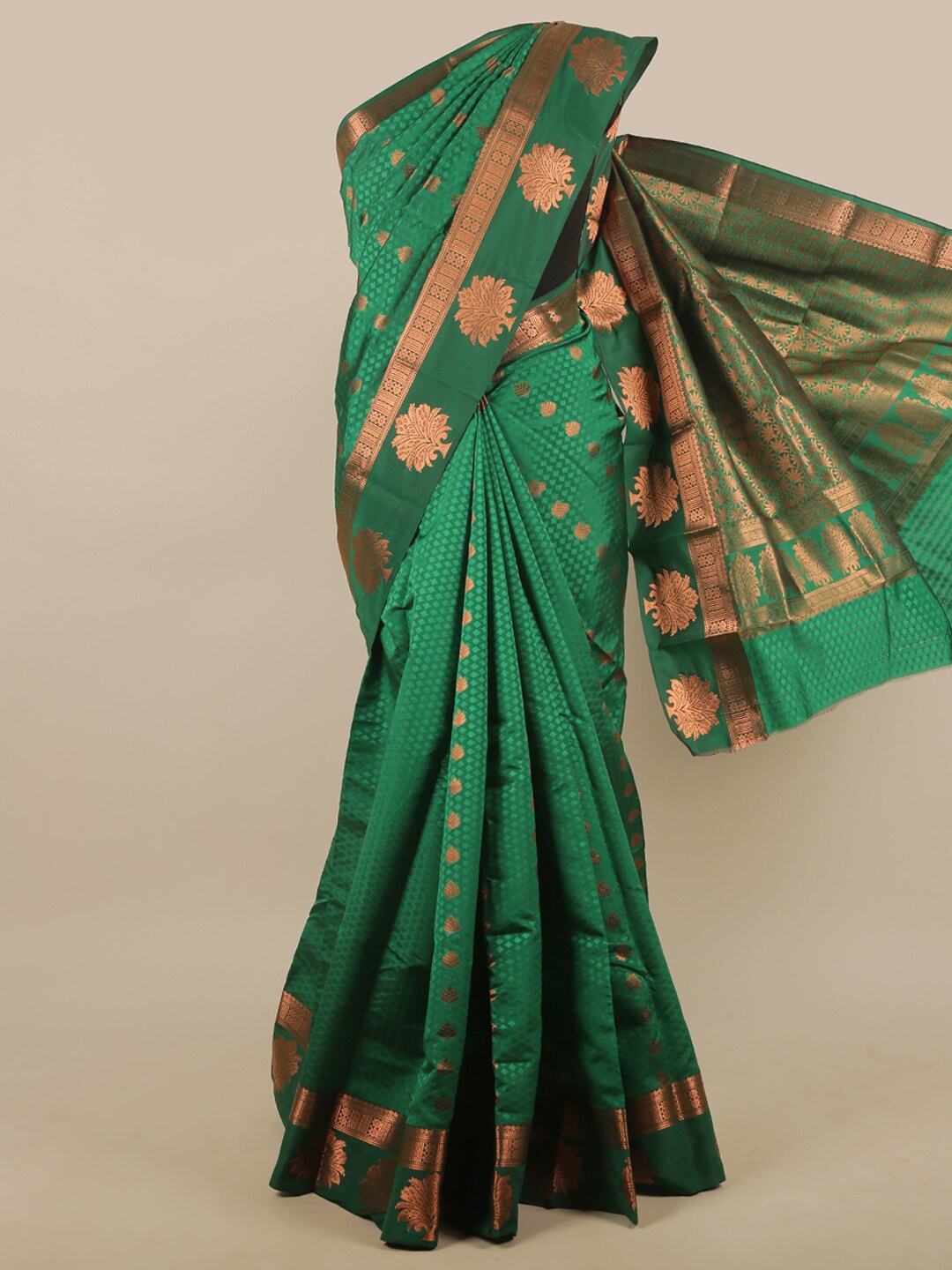 

Pothys Green & Gold-Toned Ethnic Motifs Zari Art Silk Saree