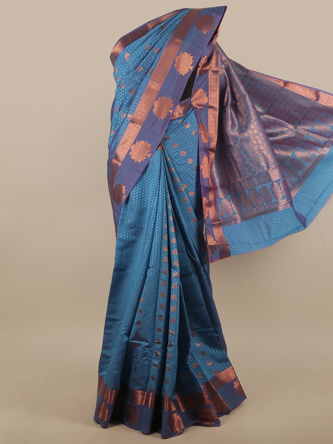 

Pothys Blue & Copper-Toned Ethnic Motifs Zari Art Silk Saree