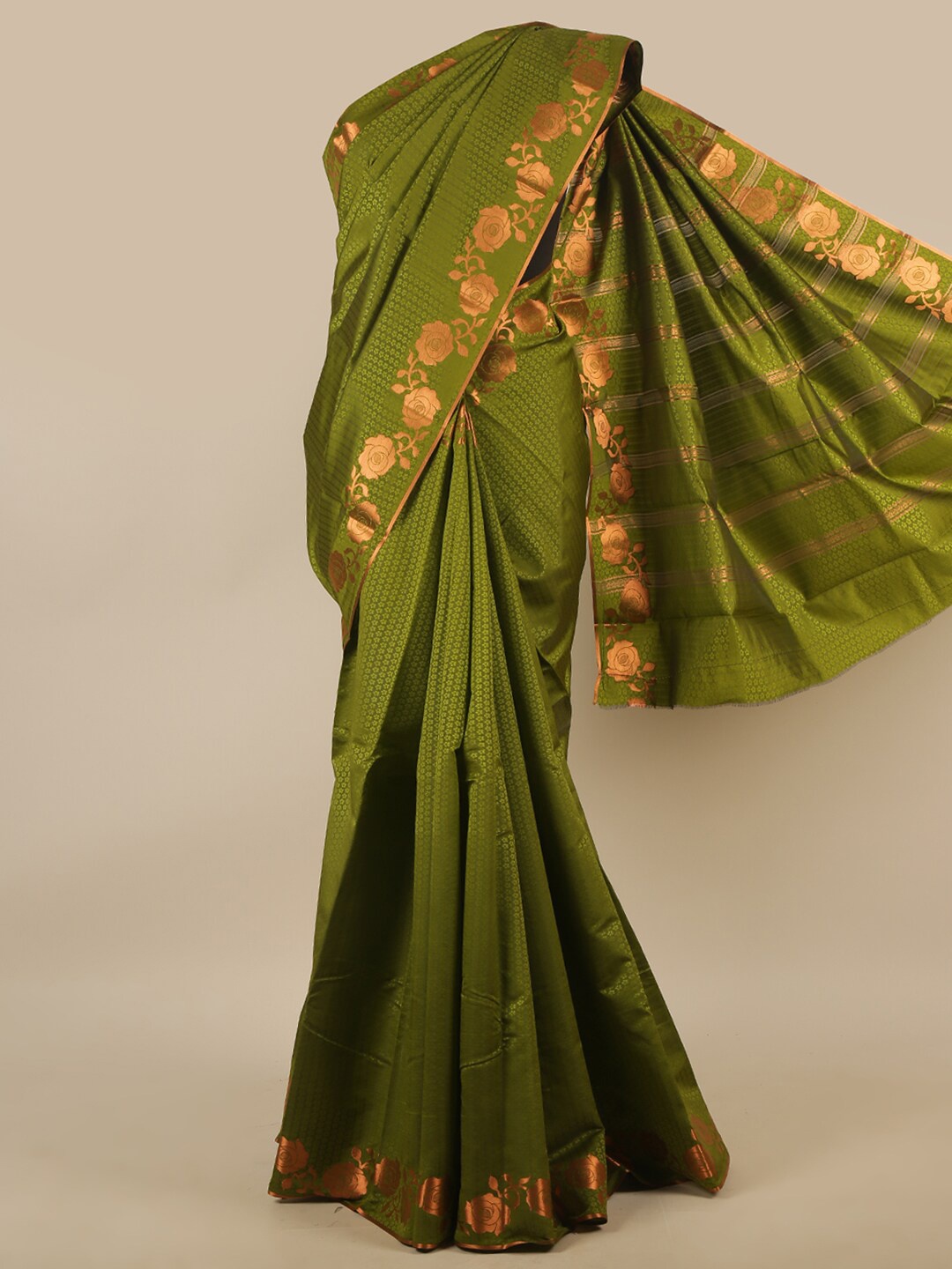 

Pothys Green Ethnic Motifs Woven Design Butter Silk Saree