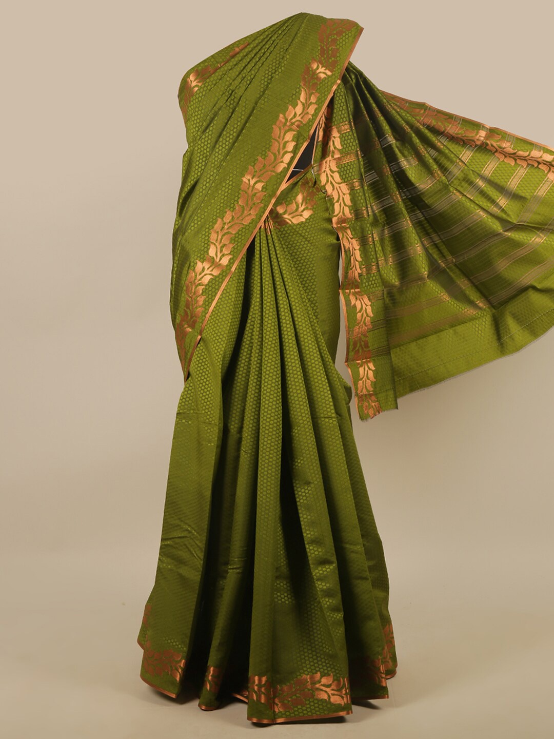 

Pothys Green & Gold-Toned Woven Design Zari Art Silk Saree