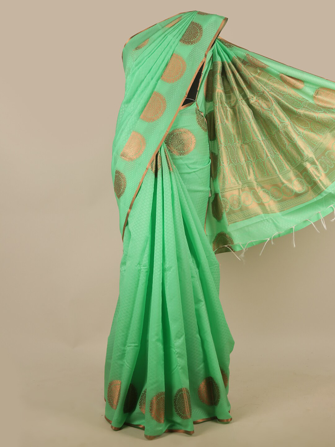 

Pothys Green & Gold-Toned Ethnic Motifs Zari Art Silk Saree