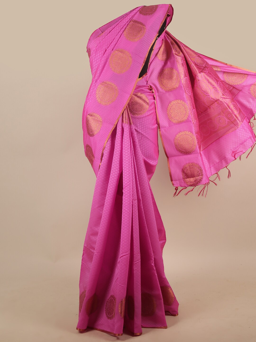 

Pothys Pink & Gold-Toned Ethnic Motifs Zari Art Silk Saree