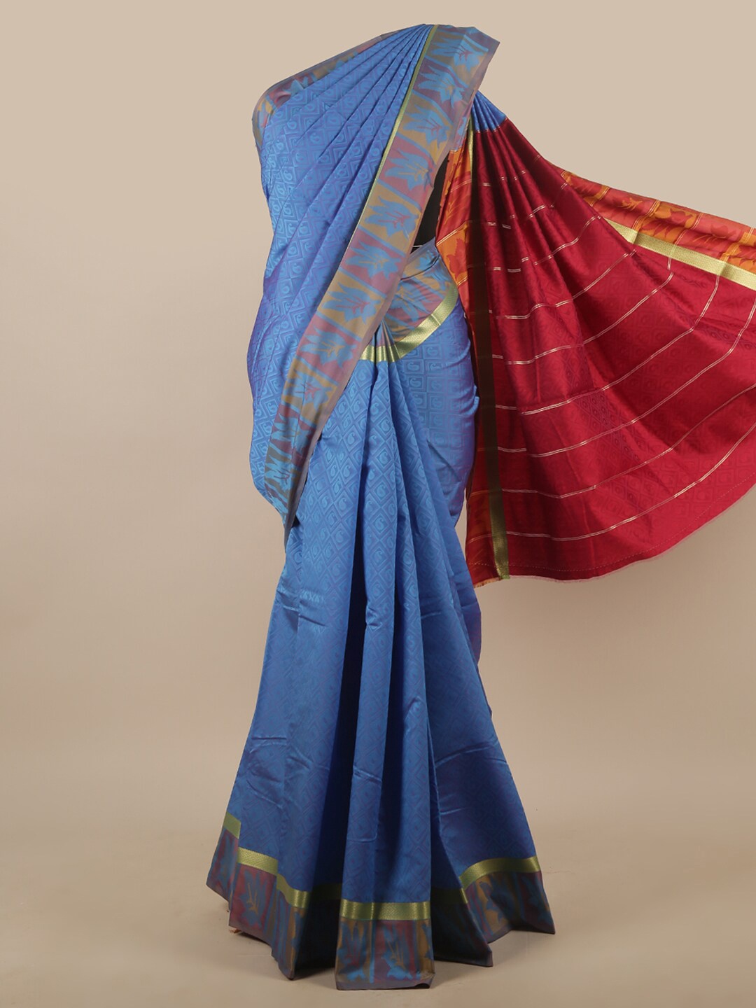 

Pothys Blue & Gold-Toned Paisley Art Silk Saree