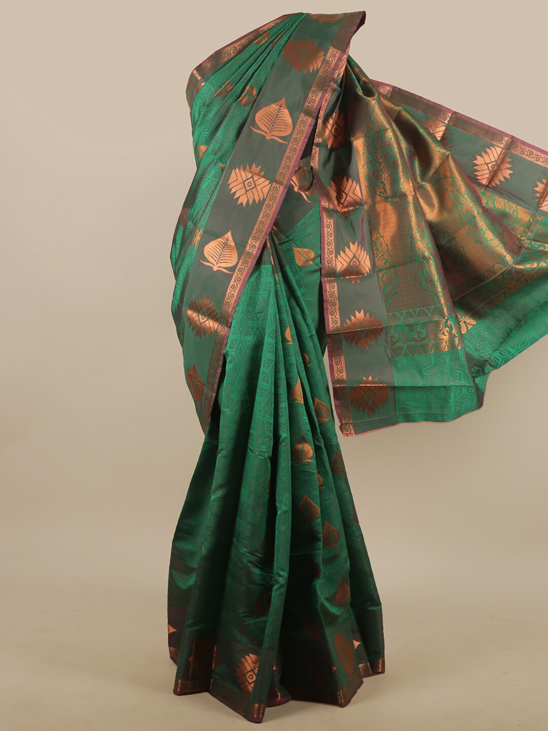 

Pothys Green & Copper-Toned Ethnic Motifs Zari Art Silk Saree