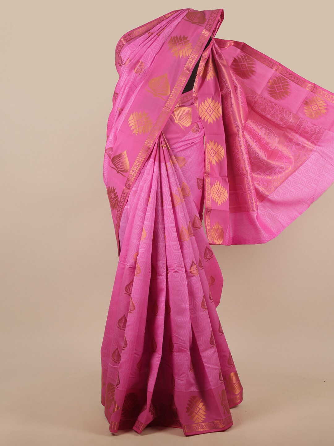 

Pothys Pink & Copper-Toned Ethnic Motifs Zari Art Silk Saree