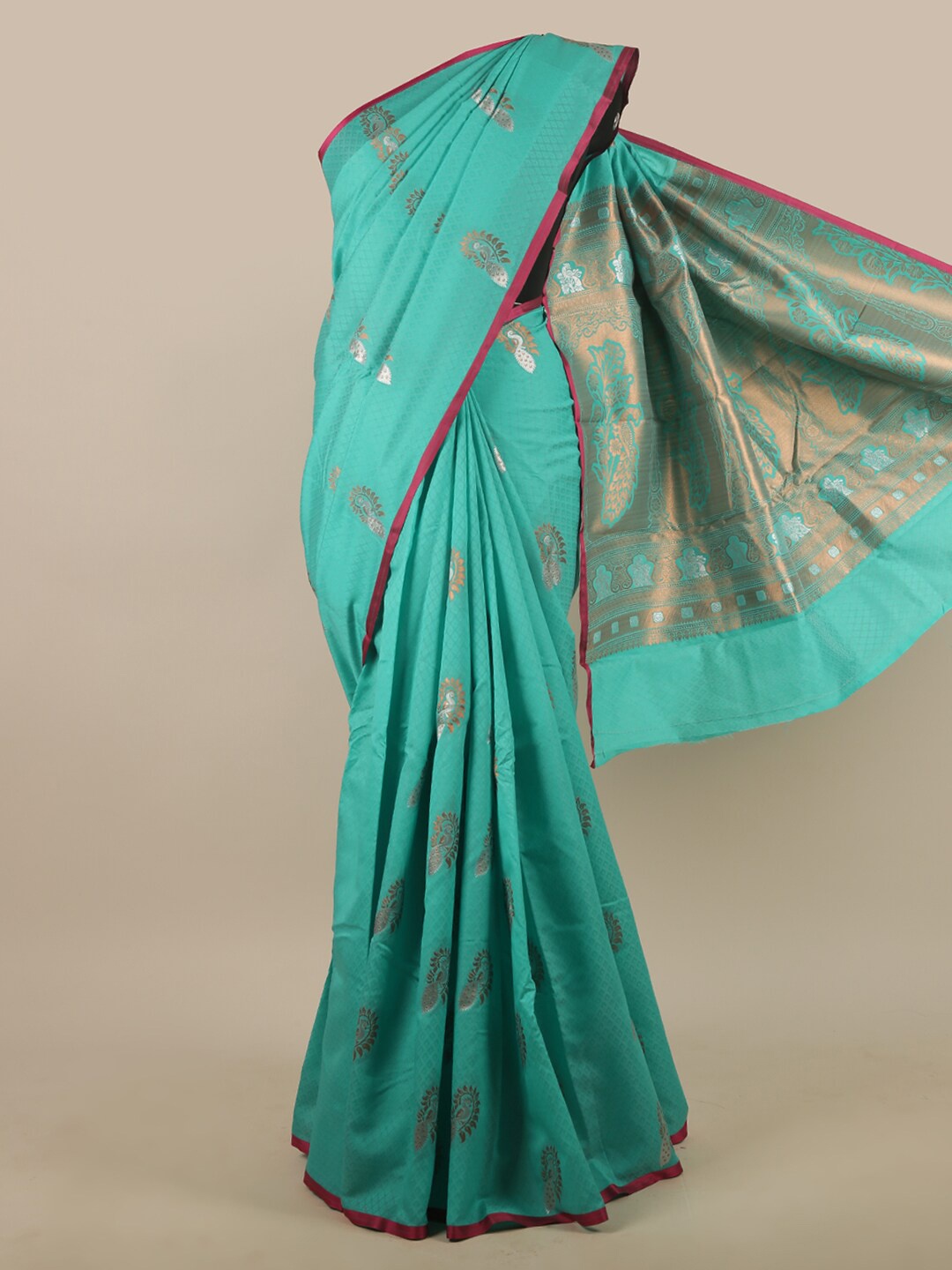 

Pothys Blue & Pink Floral Zari Art Silk Saree