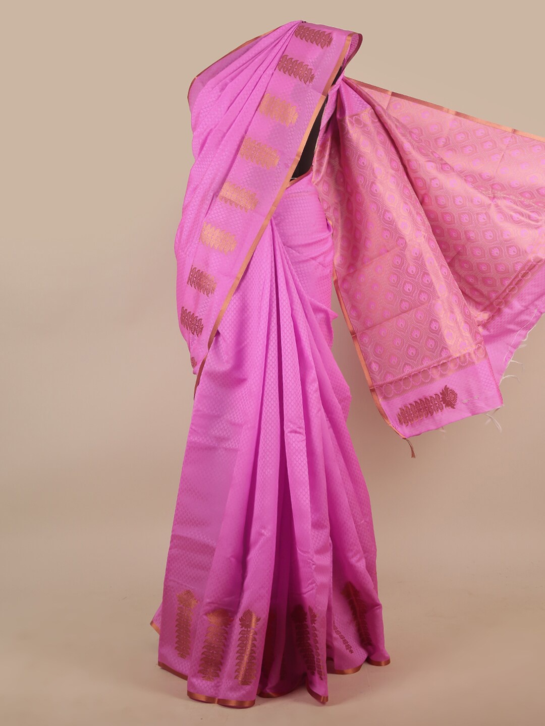 

Pothys Pink Ethnic Motifs Woven Design Butter Silk Saree