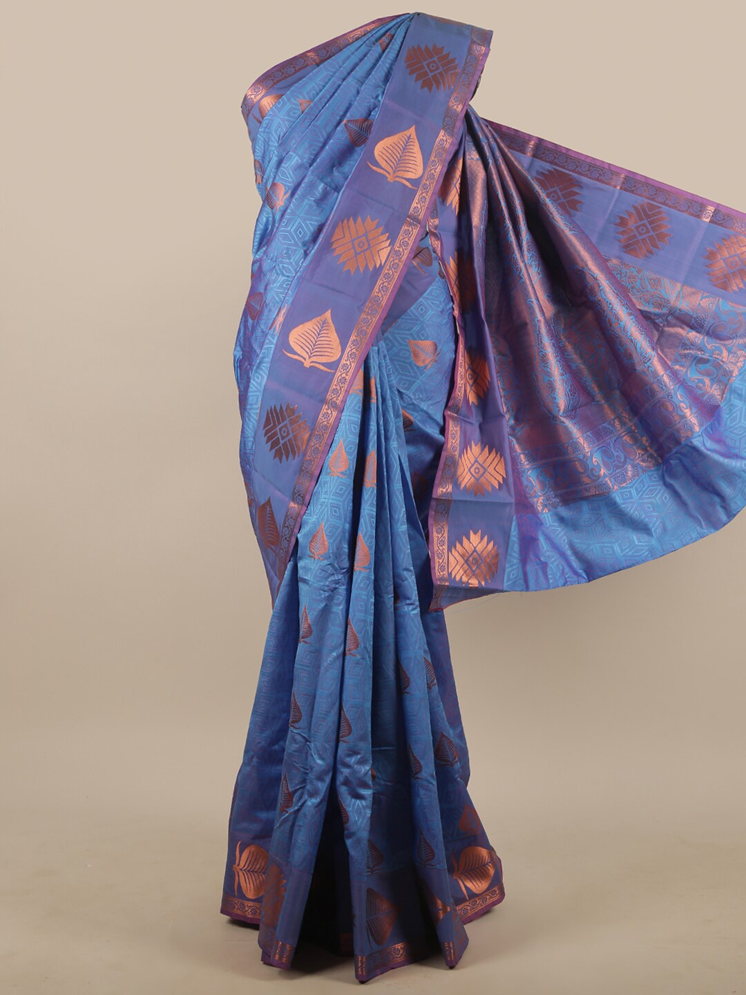 

Pothys Blue & Copper Floral Printed Woven Design Art Silk Saree
