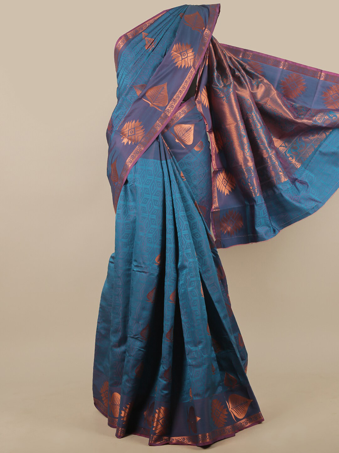 

Pothys Teal & Copper-Toned Woven Design Art Silk Saree