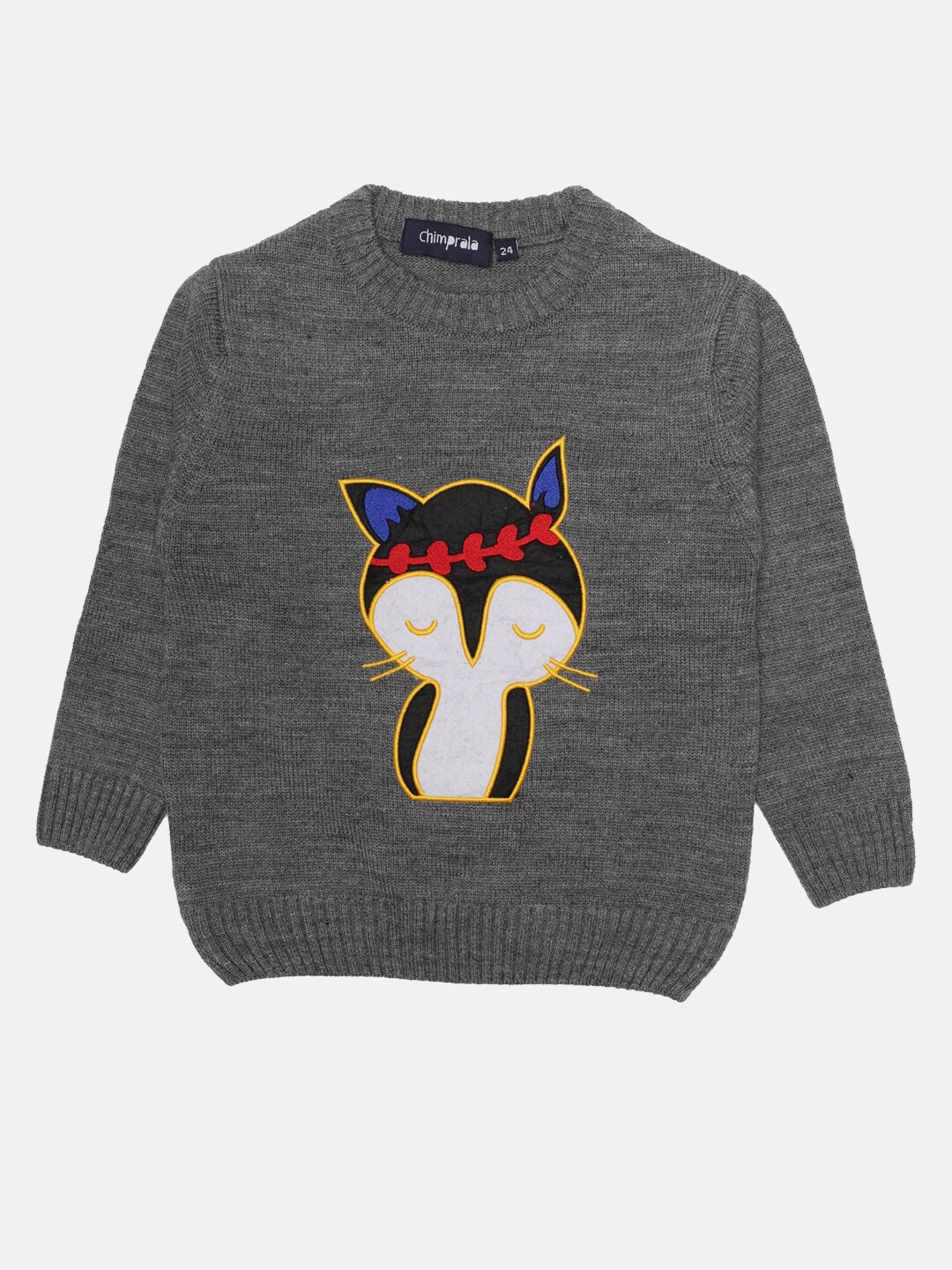 

CHIMPRALA Boys Grey Humour And Comic Printed Woolen Knitted Pullover