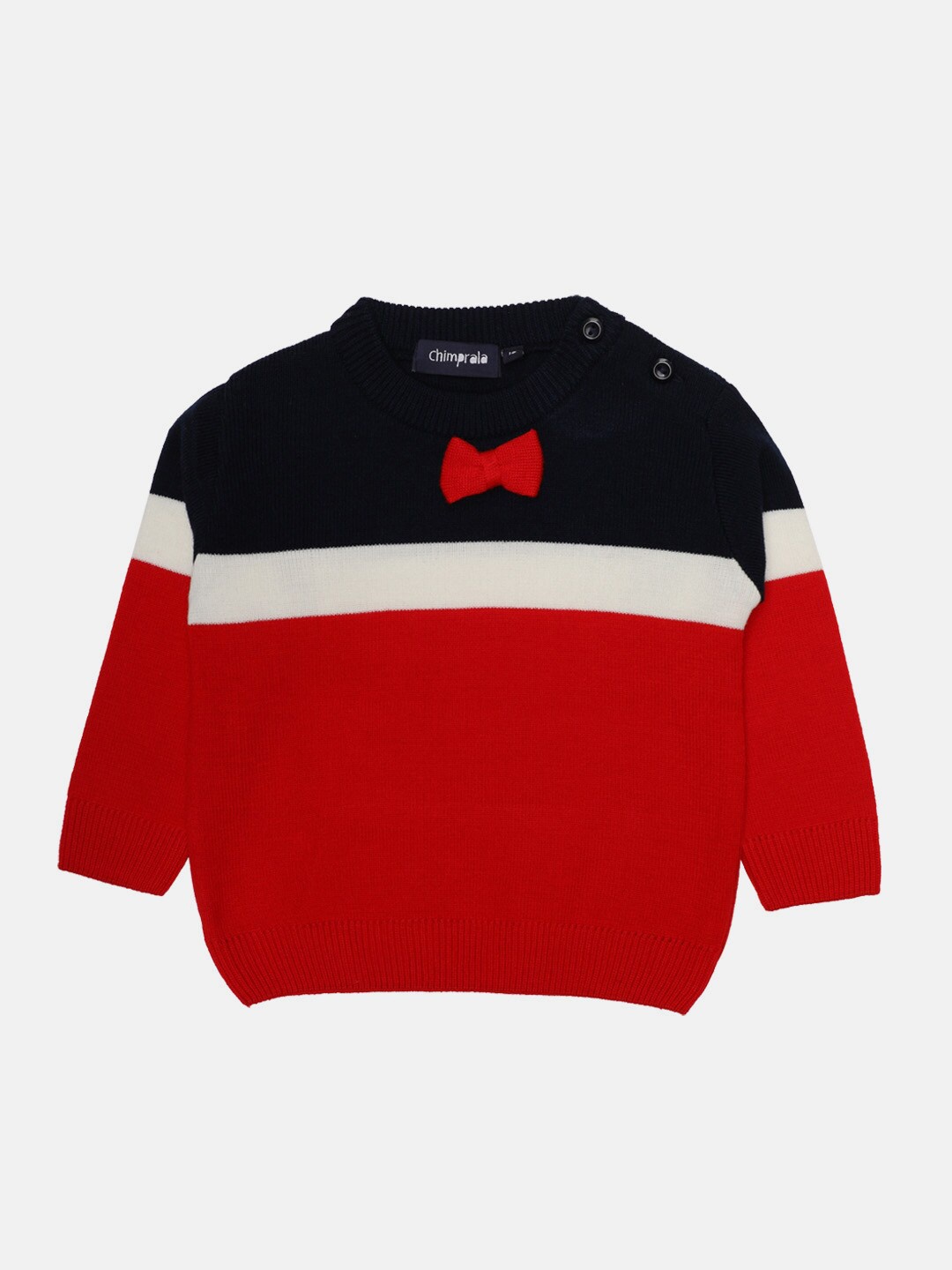 

CHIMPRALA Boys Navy Blue & Red Colourblocked Woolen Pullover