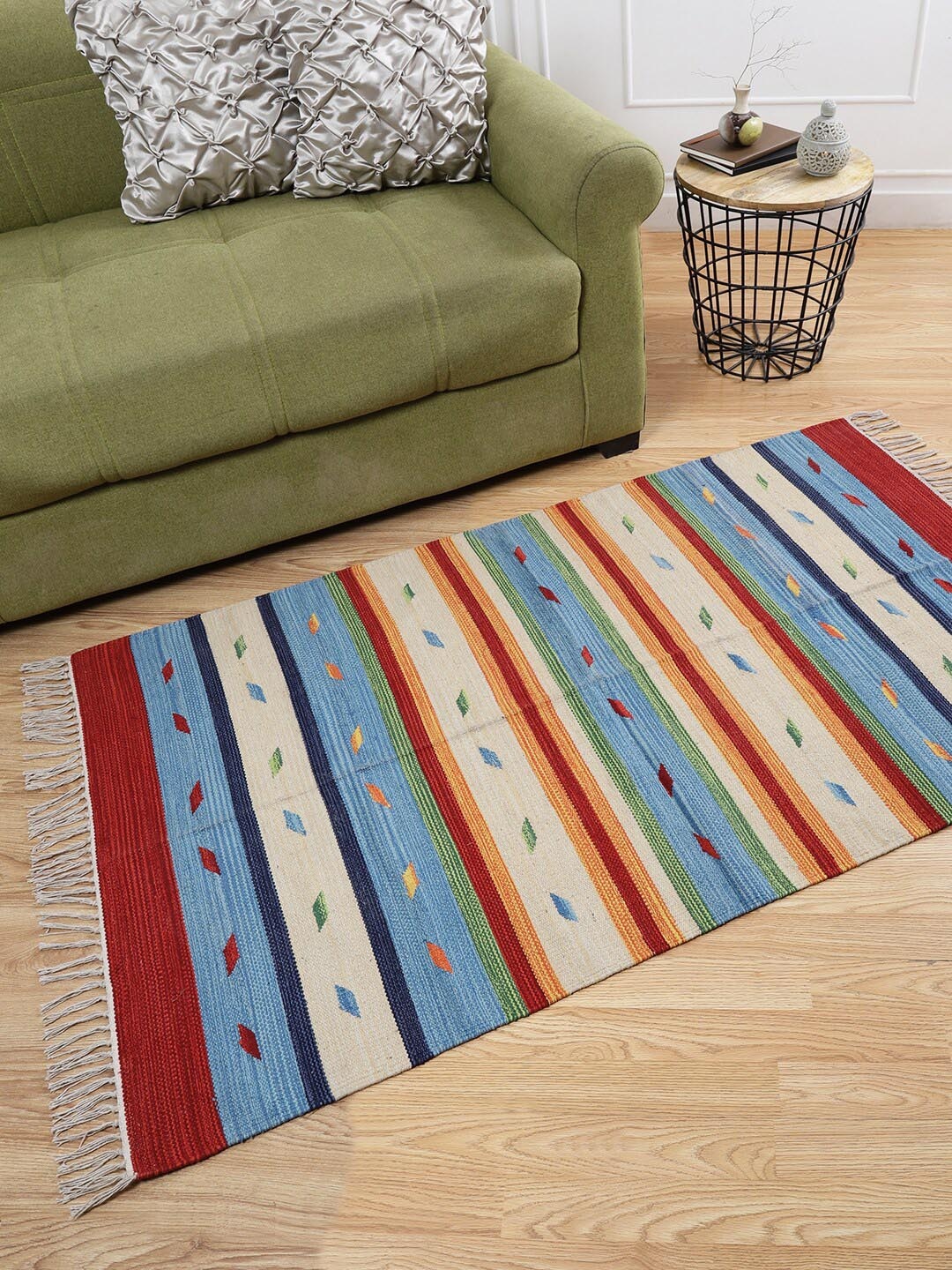 

SANDED EDGE Multicolor Cotton Kilim Floor Rug, Multi