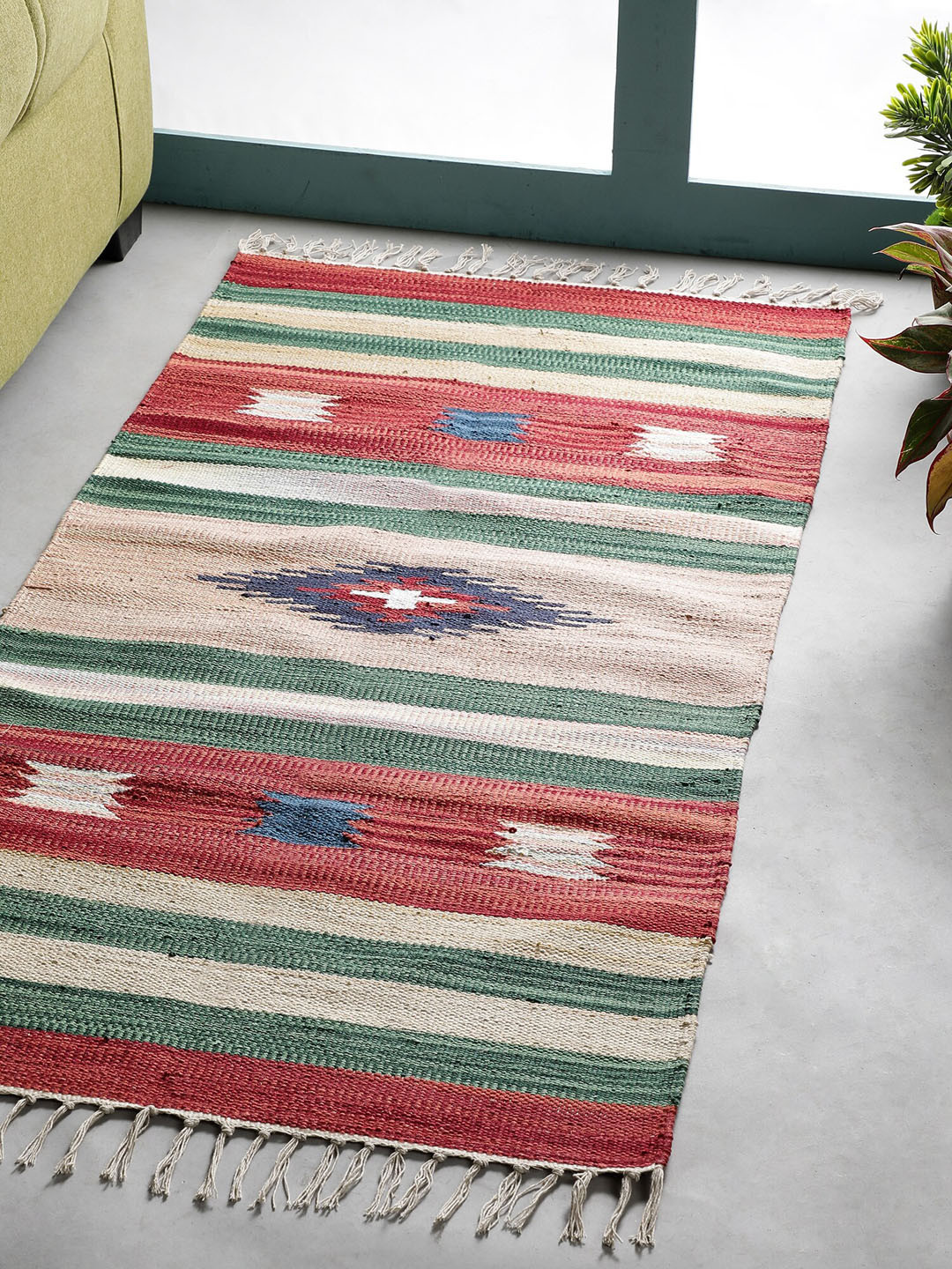 

SANDED EDGE Multicoloured Printed Cotton Carpet, Multi