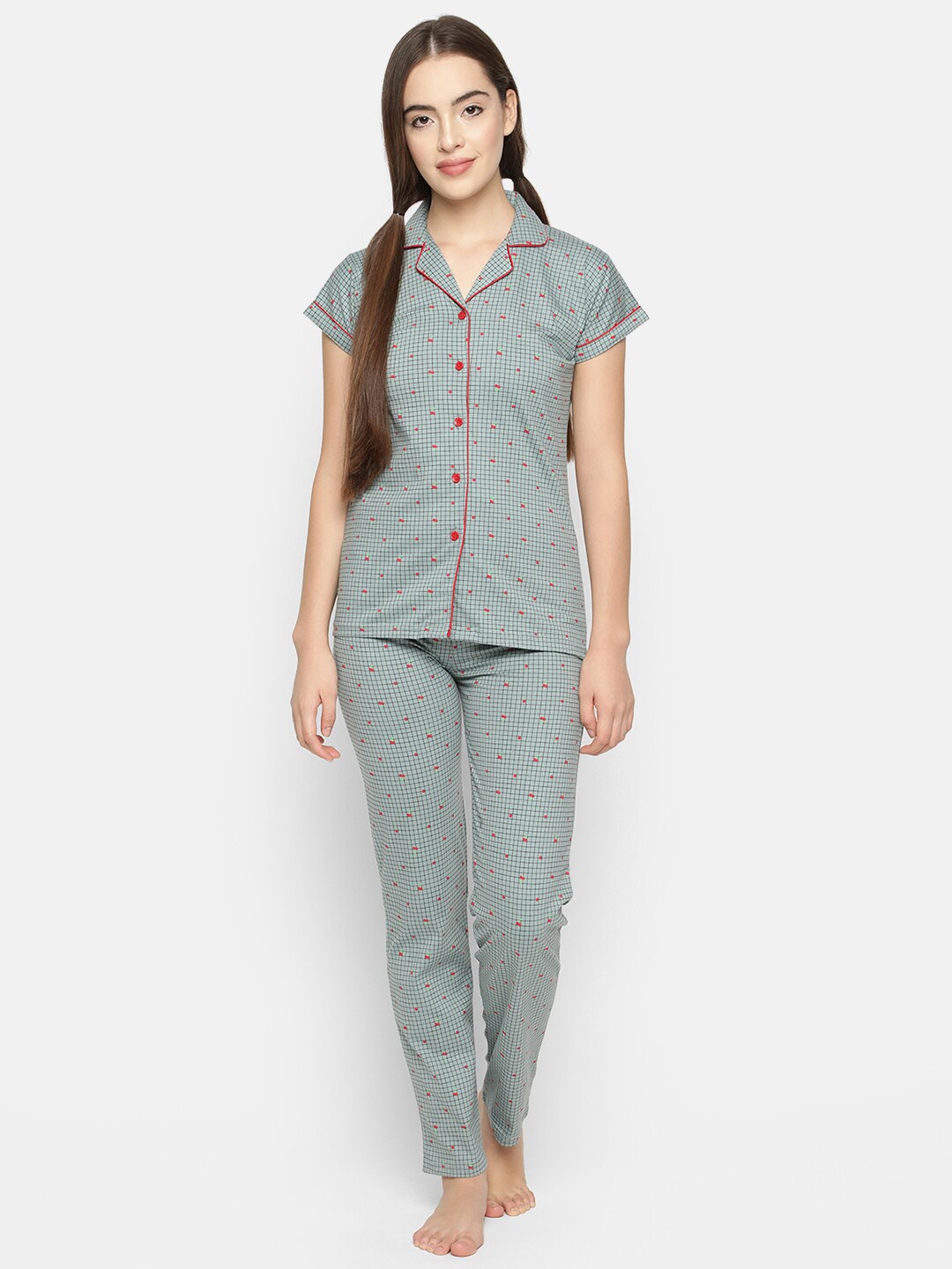 

V2 Value & Variety Women Green & Red Printed Night suit